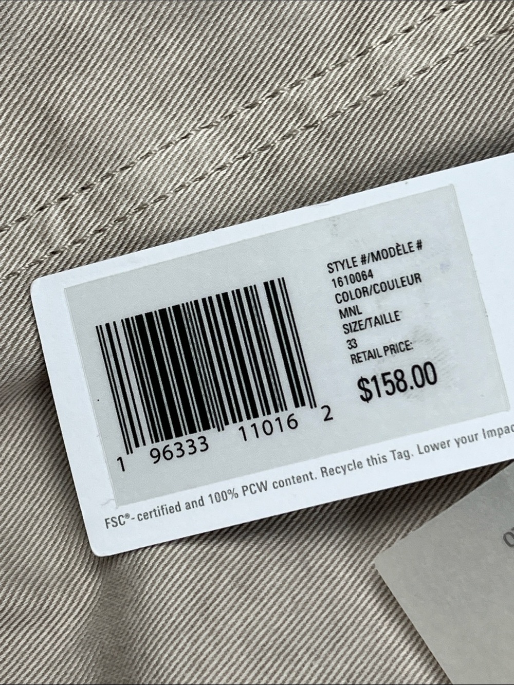 NEW Outerknown 33 Mens Beige 100% Organic Cotton Chino Pants - Picture 10 of 12